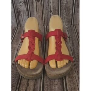Sz 37 / 7 Womens Mephisto Havana Red Braided Nubuck Leather Sandals Slides VGUC!